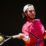 Kilian Feldbausch n'est pas passé loin de l'exploit au 2e tour des qualifications à Genève KEYSTONE/JEAN-CHRISTOPHE BOTT