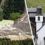 A gauche le village de Blatten, dans le Lötschental et à droite Blatten-Belalp, au-dessus de Naters