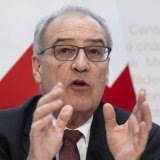 Guy Parmelin s'est rendu à Washington pour discuter des droits de douane américain (archives). KEYSTONE/PETER SCHNEIDER