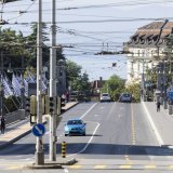 La vie a repris son cours, dimanche matin, à la hauteur du Pont Chauderon à Lausanne. Il ns subsiste aucune trace de l'incident de samedi soir. KEYSTONE/CYRIL ZINGARO