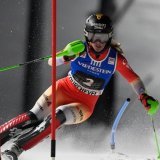 Camille Rast dans le coup au slalom de Courchevel KEYSTONE/AP/Giovanni Auletta