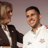 Gilles Varone, lors de l'obtention de sa 2e étoile le 20 octobre 2025 à Lausanne. (KEYSTONE/Cyril Zingaro)