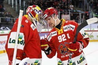 Gaëtan Haas (92) a prolongé jusqu'en 2028 avec Bienne KEYSTONE/PETER KLAUNZER