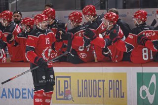 Léonardo Fuhrer a inscrit l'un des trois buts du LHC face à Ajoie KEYSTONE/VALENTIN FLAURAUD
