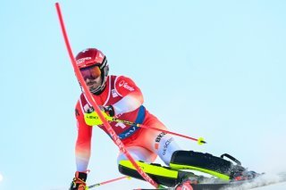 Loïc Meillard n'a signé que le 10e temps de la 1re manche à Levi KEYSTONE/EPA/KIMMO BRANDT