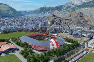 Image de synthèse mise a disposition par le bureau d'architecture Christian Constantin SA montrant le projet du nouveau stade de football du FC Sion.