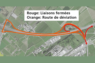 A21 Martigny : Fermeture partielle de l’échangeur du Grand-St-Bernard en raison de travaux de remplace-ment des joints de chaussée.