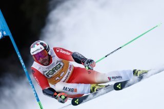 Luca Aerni meilleur représentant après la première manche du géant d'Alta Badia KEYSTONE/AP/Gabriele Facciotti
