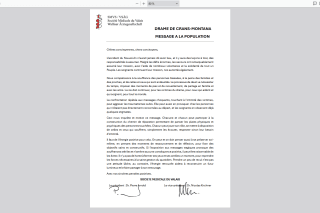 Le message à la population de la SMVS.