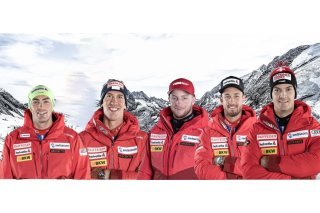 De g. à dr.: Daniel Yule, Ramon Zenhäusern, Justin Murisier, Luca Aerni et Loïc Meillard