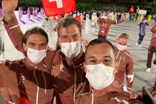 Lucas Malcotti durant la cérémonie d'ouverture des JO