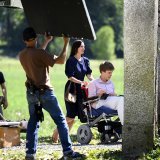 Les comédiens Jeanne Balibar et Pierre-Antoine Dubey jouent une scène lors du tournage du film "Laissez-moi" du réalisateur Maxime Rappaz, premier film soutenu par la Valais Film Commission.